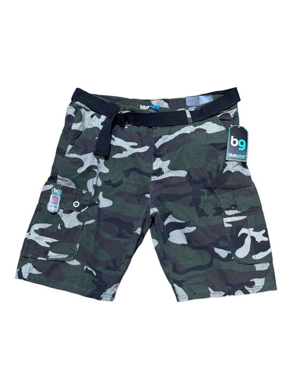 Bluegear Mens Camo Cargo Shorts Size 40 With Belt & Cell Pocket Cotton/Polyester